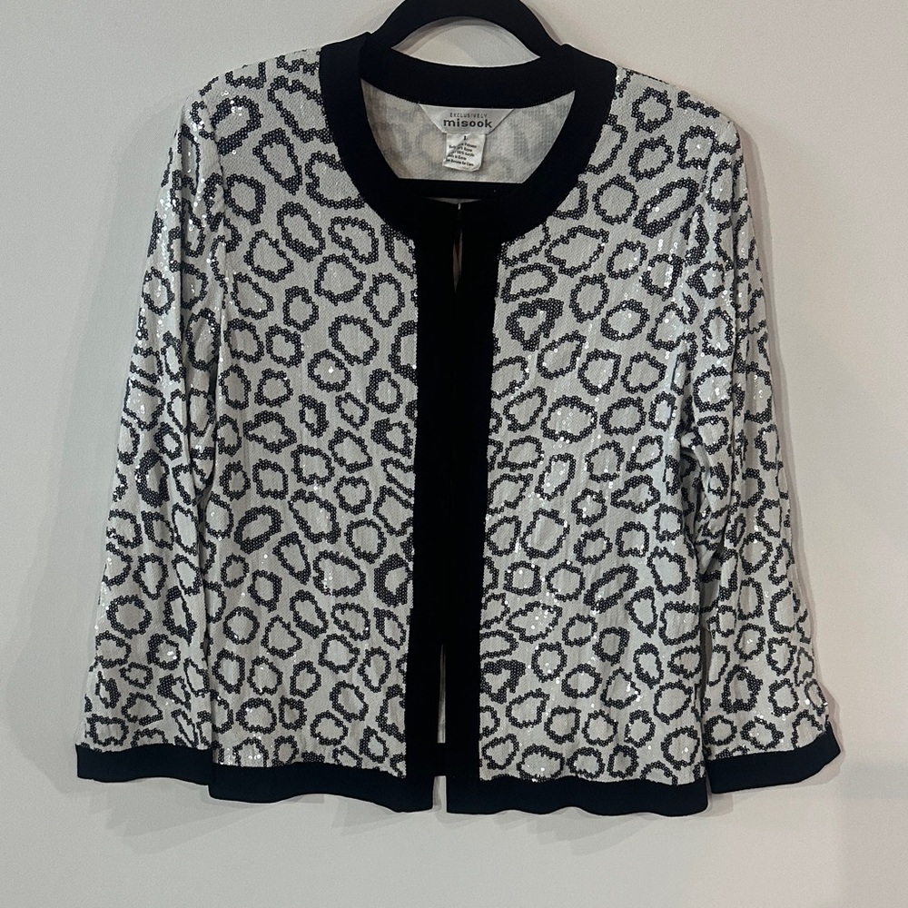 Misook Monochrome Patterned Knit Jacket - image 1